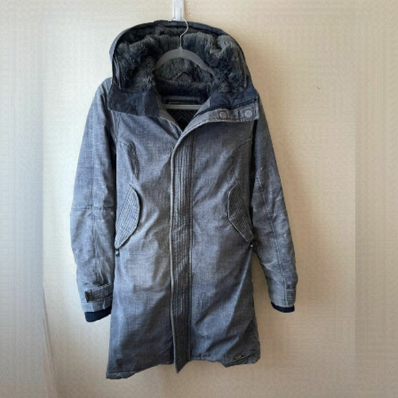 𝅺aritzia TNA blue long winter jacket coat parka XS - Picture 1 of 12